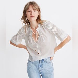 NWT Madewell x Warm Pintuck Tie Neck Top